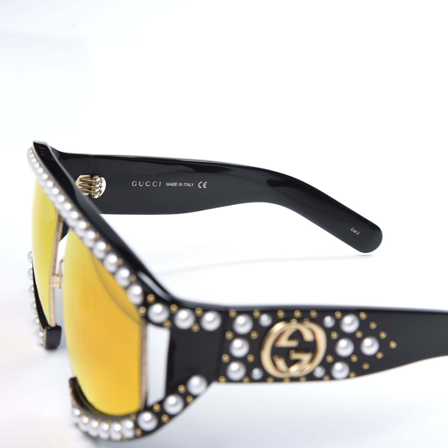 Gucci Acetate Pearl Rectangular Frame Sunglasses Gg0234s Black Orange 552772 Fashionphile 