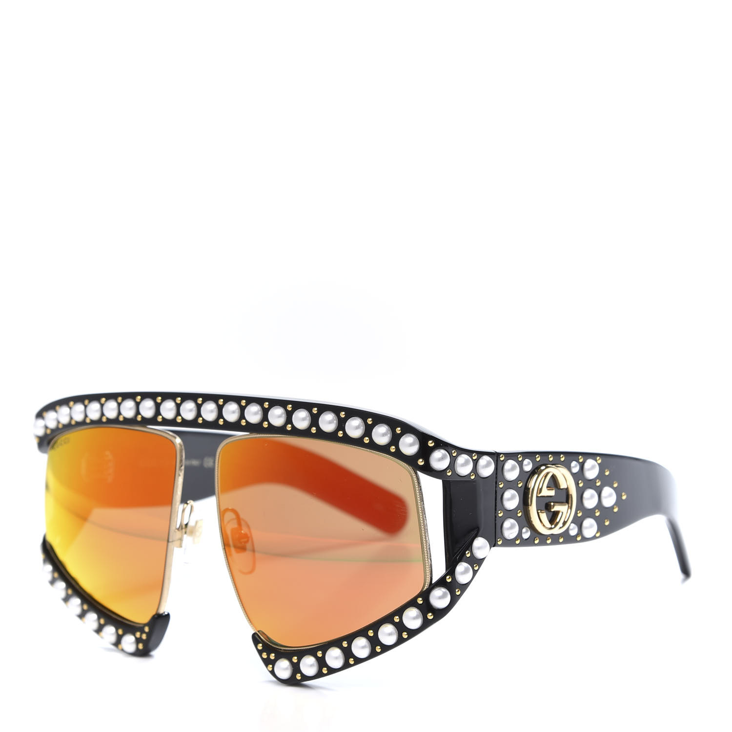 Gucci Acetate Pearl Rectangular Frame Sunglasses Gg0234s Black Orange 552772 2748