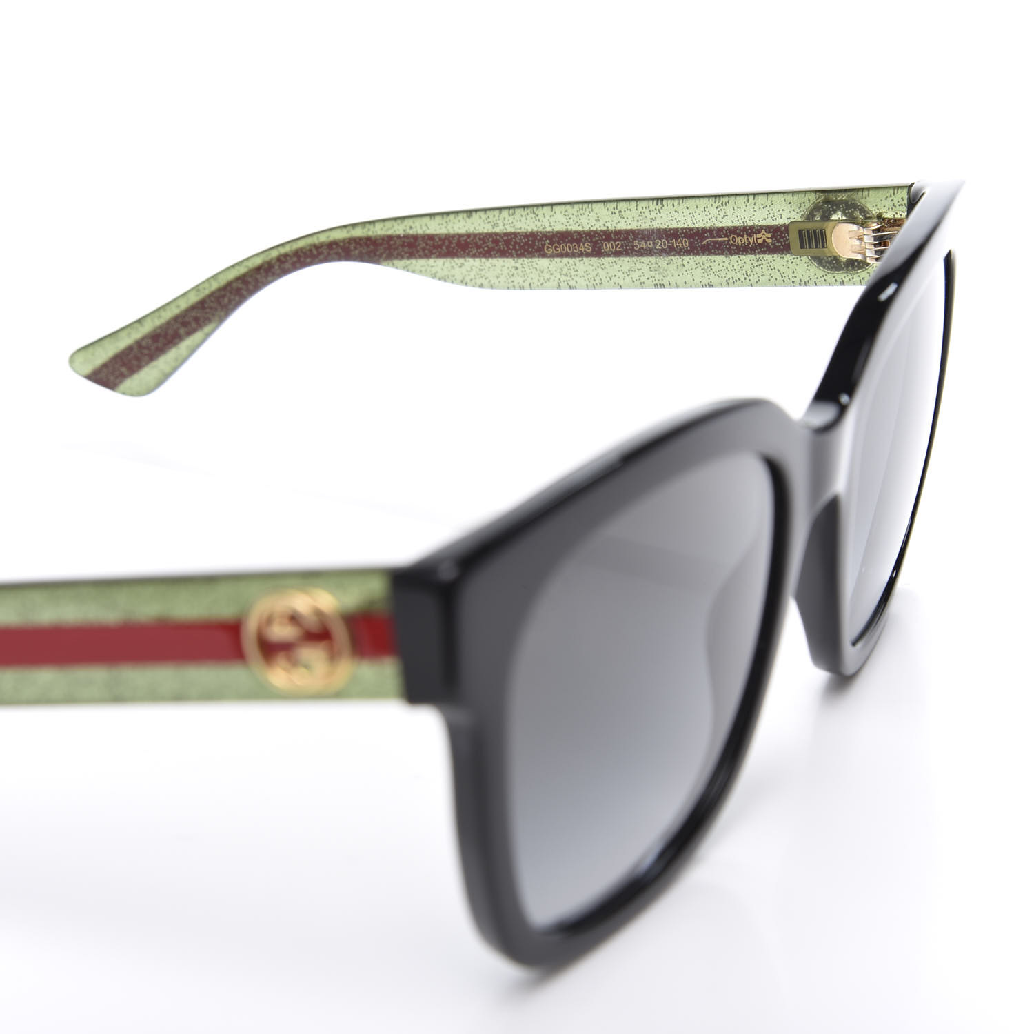 Gucci Square Frame Web Sunglasses Gg0034s Black Glitter Green 552642