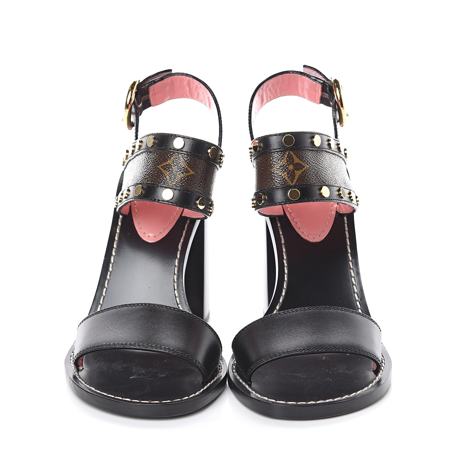 Louis Vuitton Calfskin Monogram Passenger Heeled Sandals 37 Black Rose 