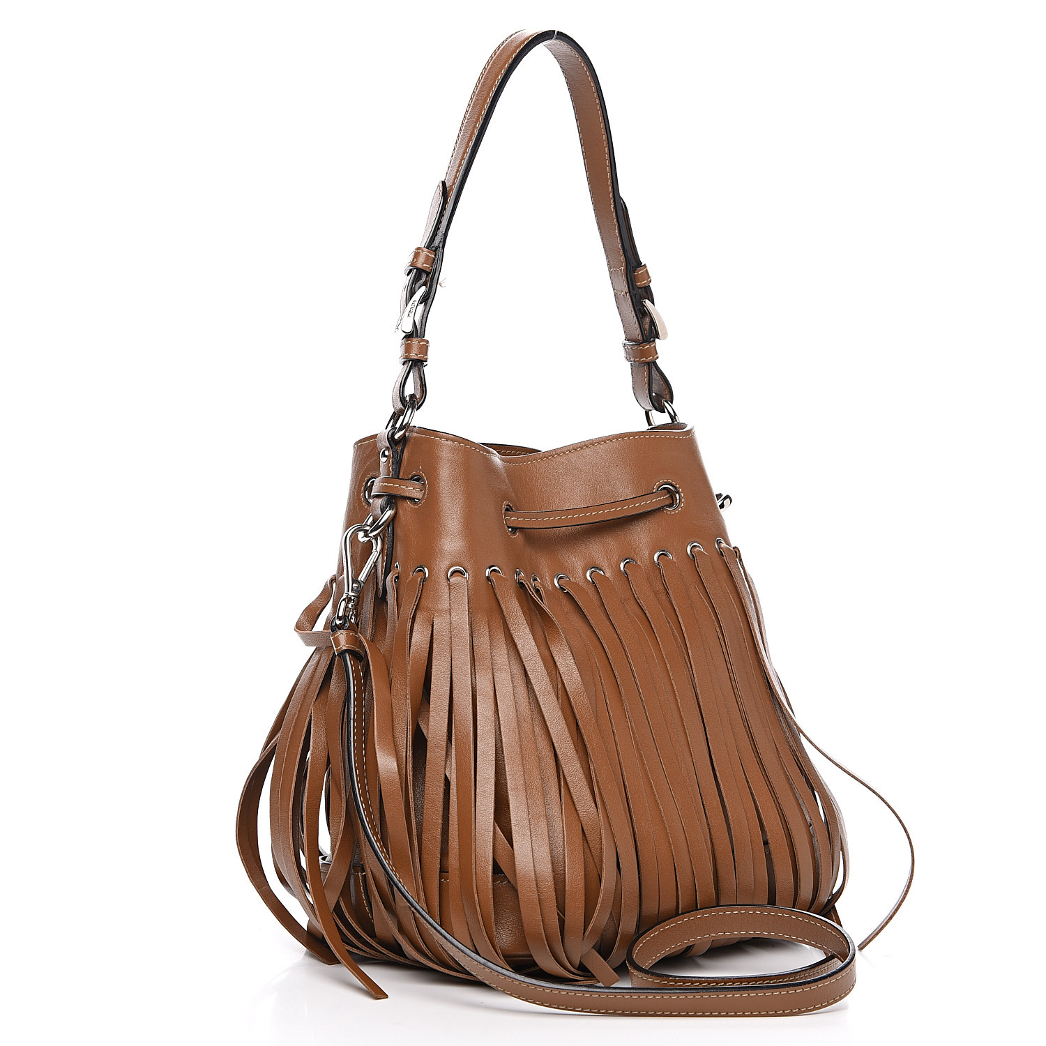 PRADA Soft Calfskin Fringe Bucket Bag Cannella 549802 | FASHIONPHILE