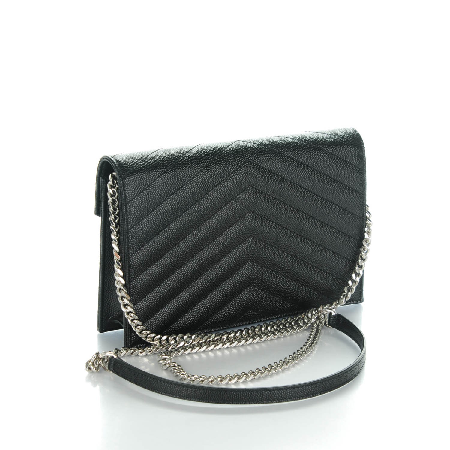 SAINT LAURENT Grain De Poudre Matelasse Chevron Monogram Envelope Chain ...