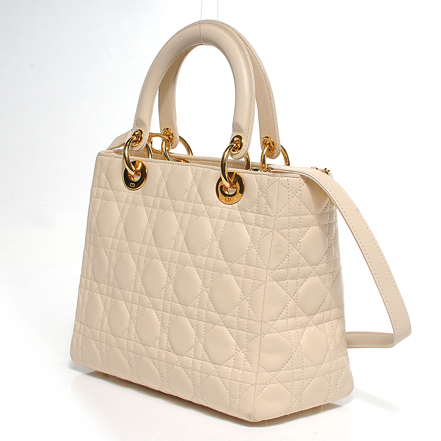 CHRISTIAN DIOR Lambskin Cannage Medium Lady Dior Beige 51876