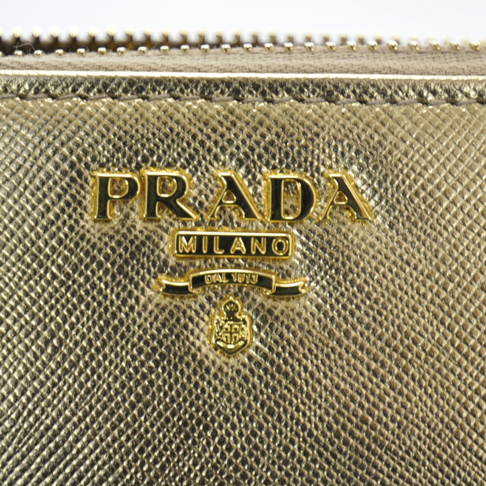 PRADA Saffiano Zip Around Wallet Platino Gold 22002