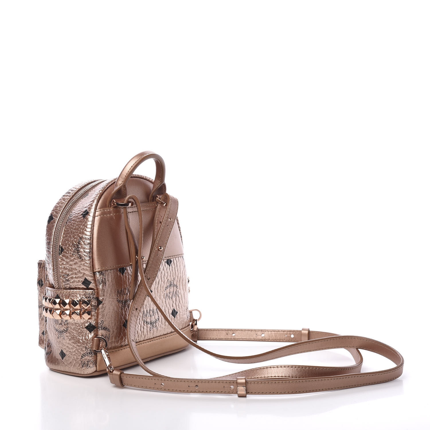 Mcm Metallic Visetos Studded X Mini Bebe Boo Backpack Champagne Gold Fashionphile