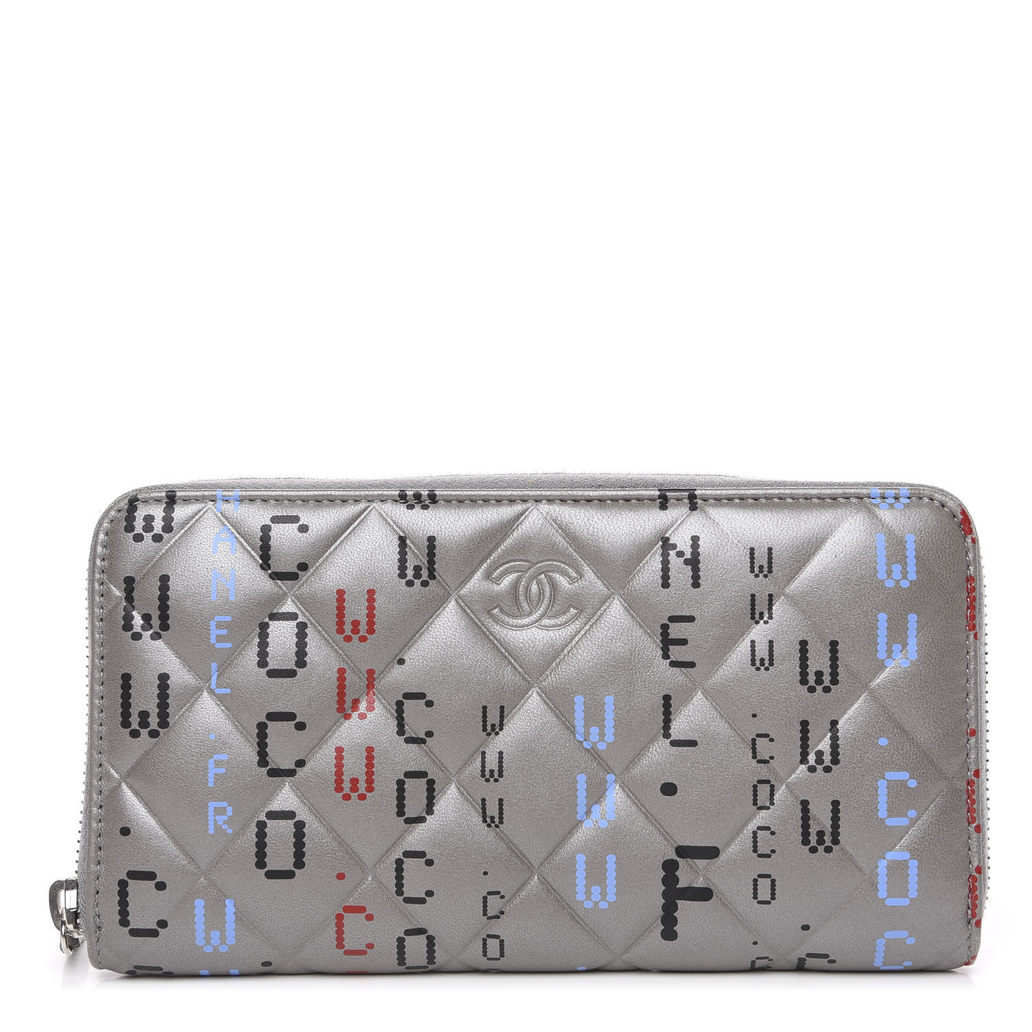 Chanel Metallic Lambskin Quilted Large Gusset Zip Around Wallet Silver Multicolor Fashionphile