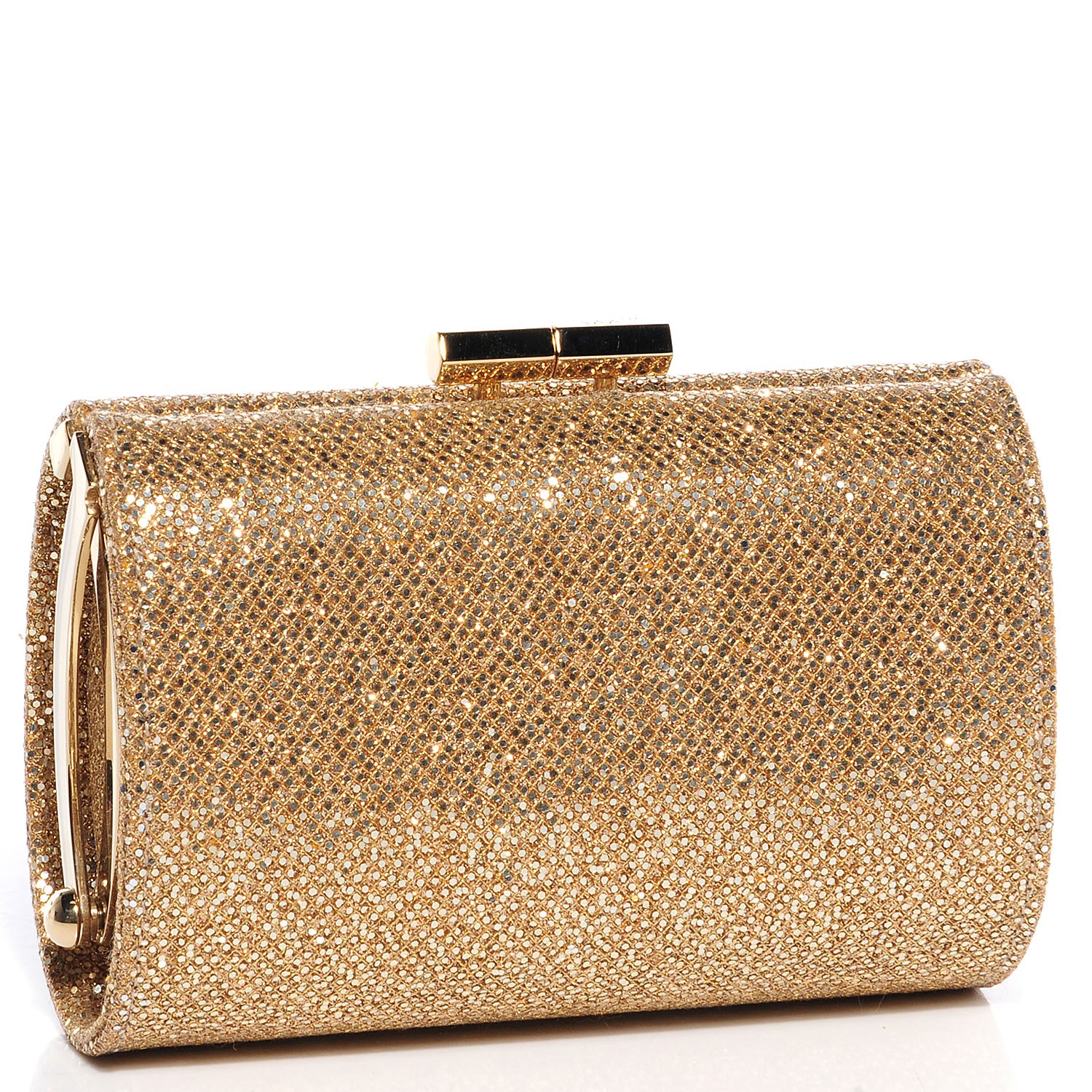 JIMMY CHOO Glitter Fabric Mini Tube Clutch Gold 91011