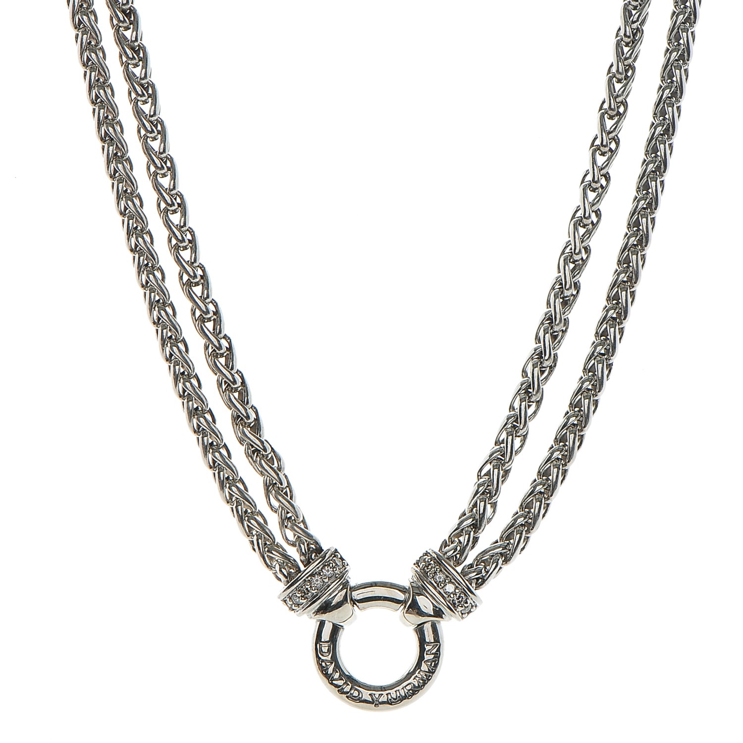 DAVID YURMAN Sterling Silver Pave Diamond 8mm Double Wheat Chain ...