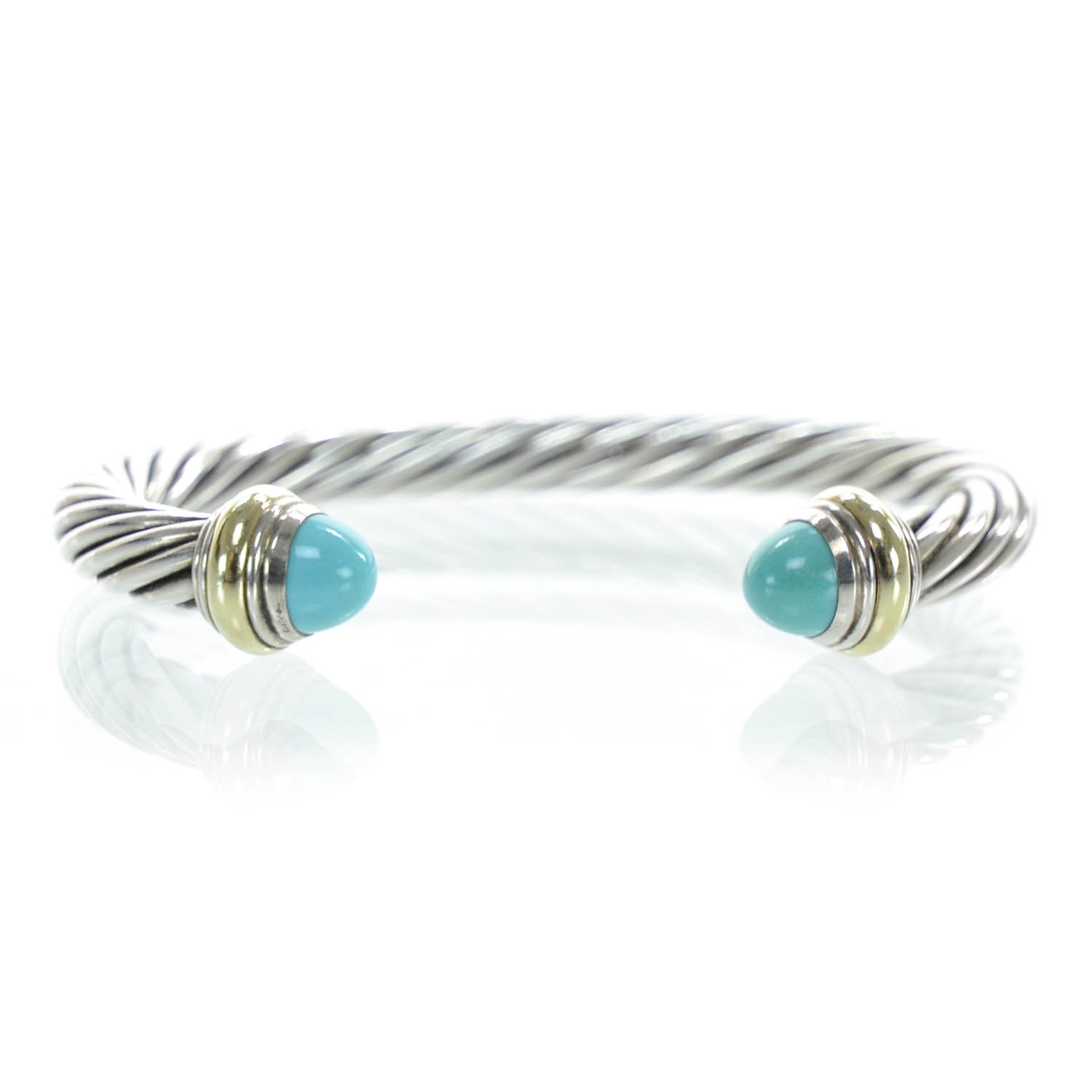 DAVID YURMAN Sterling Silver and 14k Gold Turquoise Cable Cuff 28836