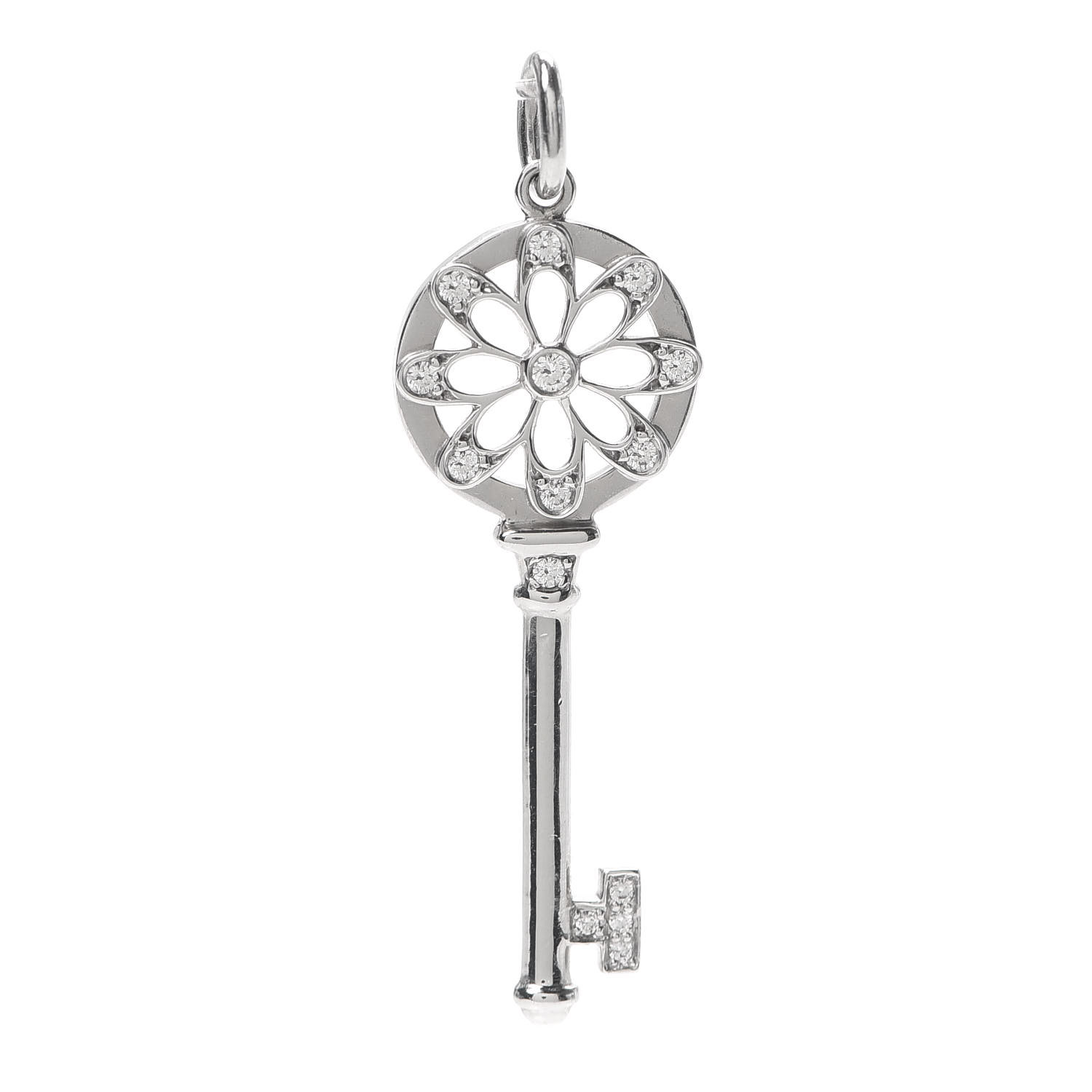 TIFFANY 18K White Gold Diamond Floral Key Pendant 670653 | FASHIONPHILE