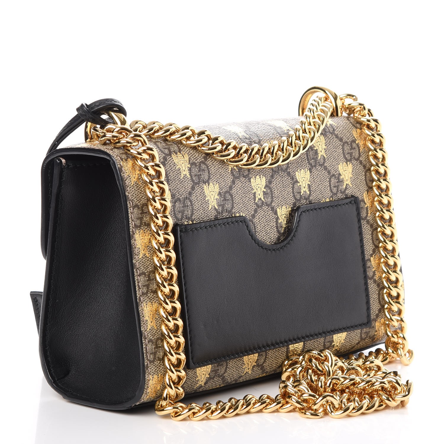 GUCCI GG Supreme Monogram Small Bees Padlock Shoulder Bag Black 279719