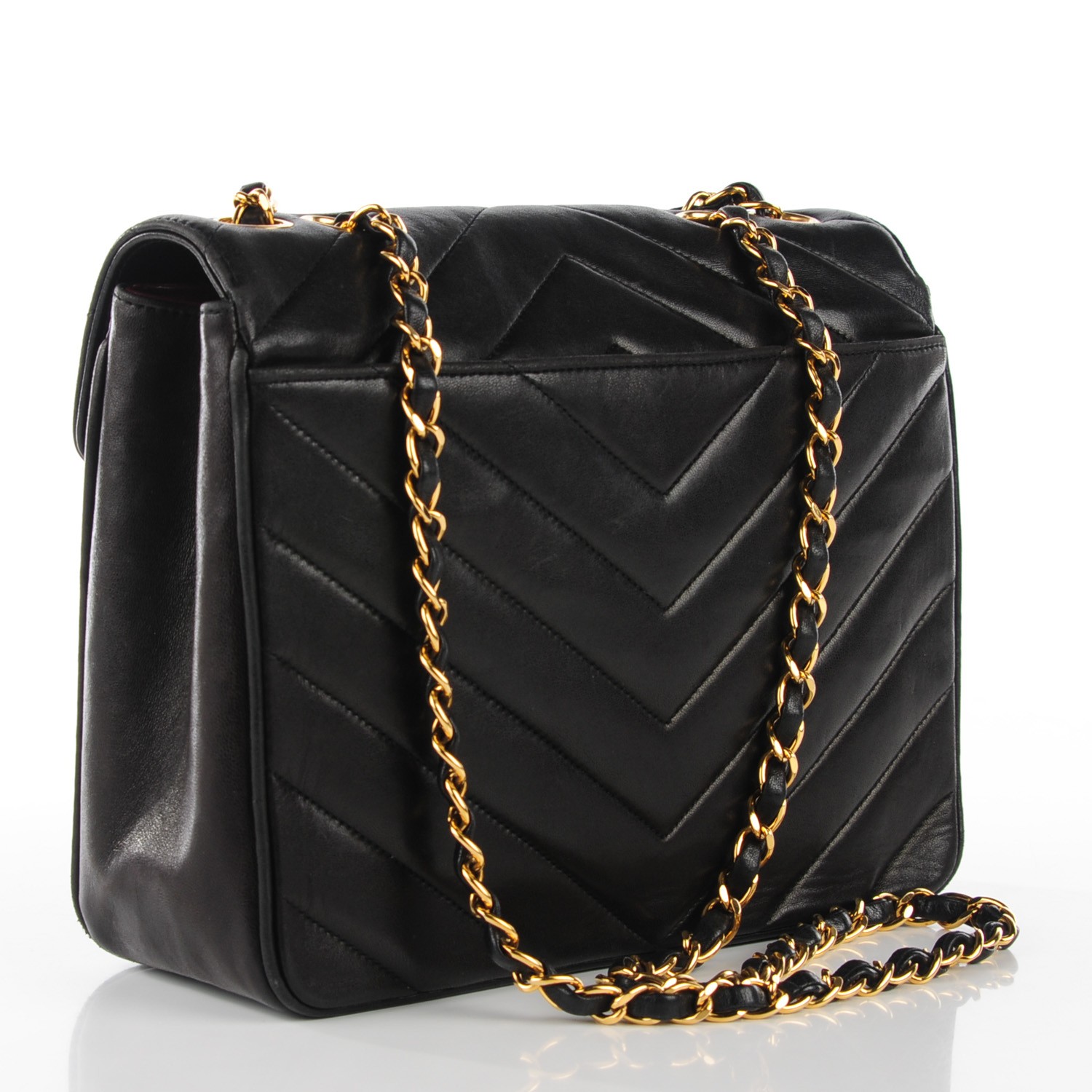 CHANEL Lambskin Quilted Chevron Small Single Flap Black 129372