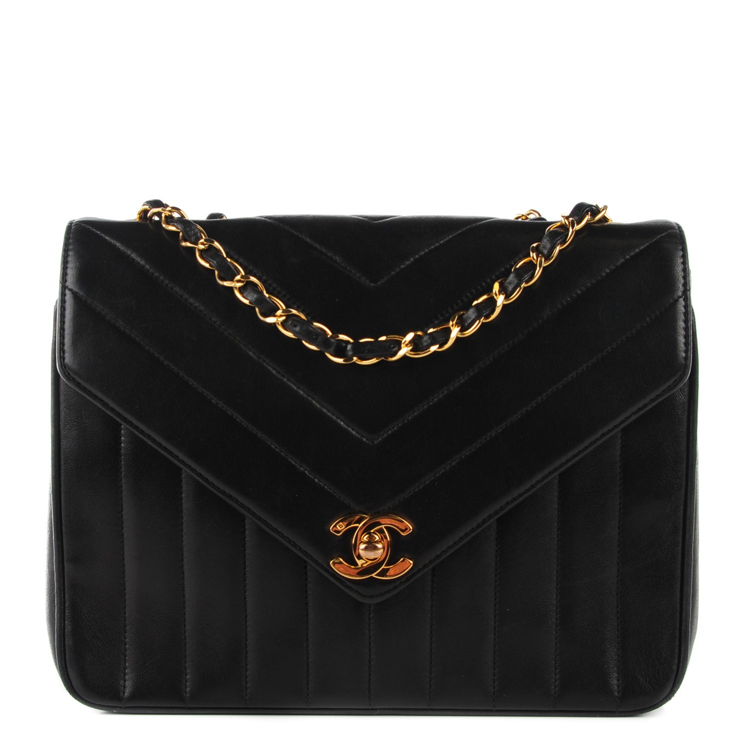 CHANEL Lambskin Quilted Chevron Small Single Flap Black 129372