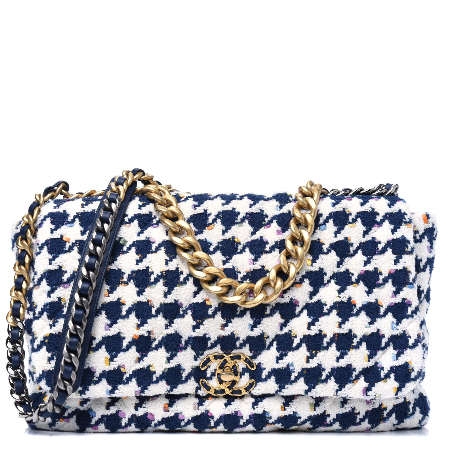 chanel 19 maxi flap bolsa houndstooth tweed