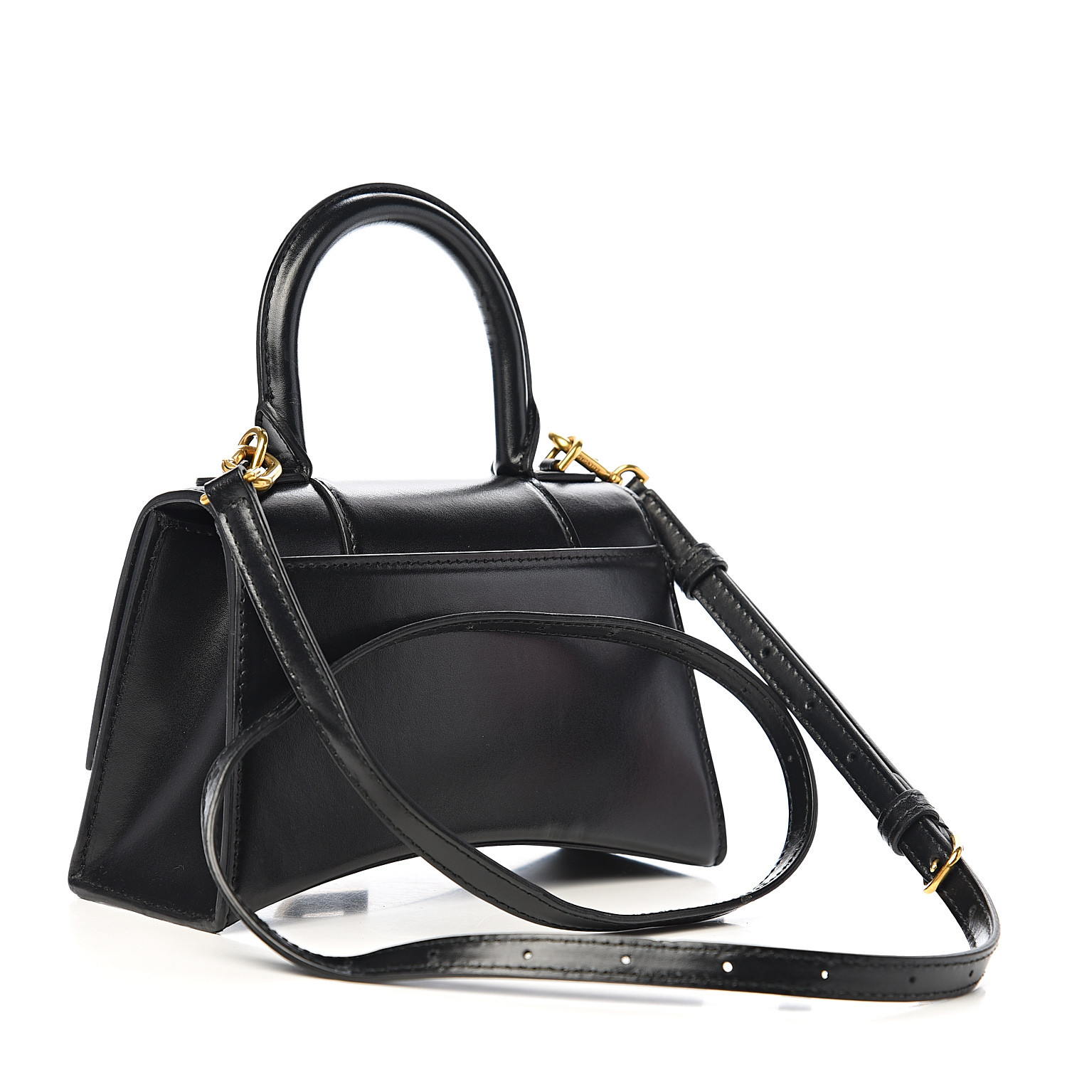 BALENCIAGA Shiny Box Calfskin Hourglass Top Handle Bag XS Black 536295