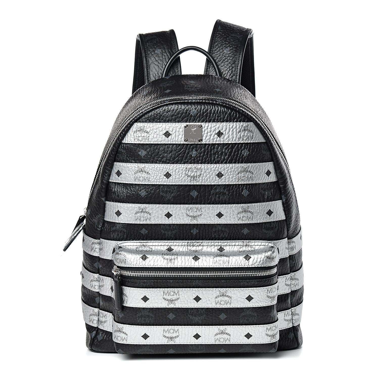 black and white mcm backpack