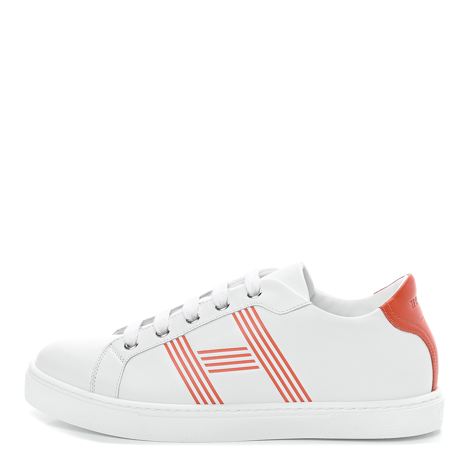 HERMES Calfskin Womens Advantage Sneakers 37 White Orange 537867