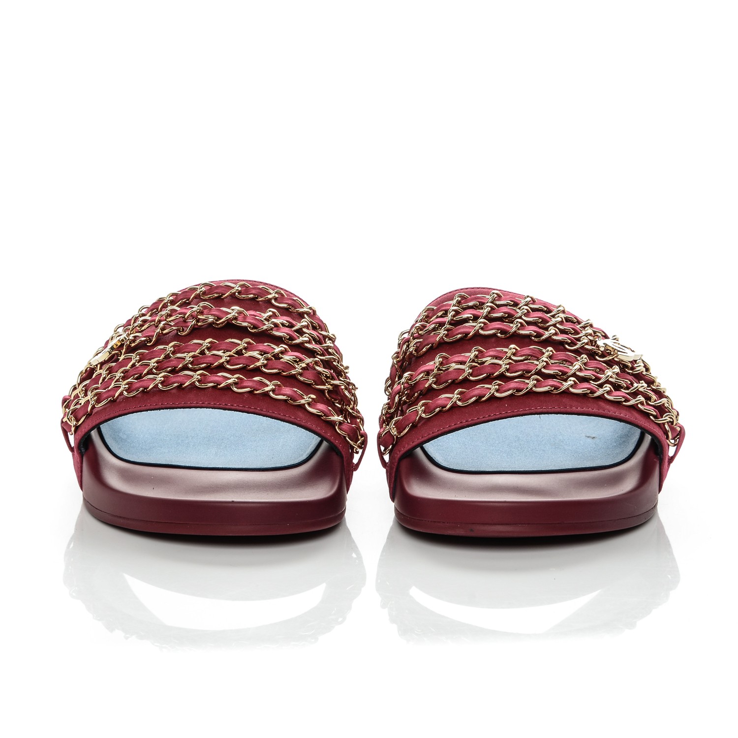 CHANEL Satin Chain Flat Sandals 41 Dark Fuchsia 187886