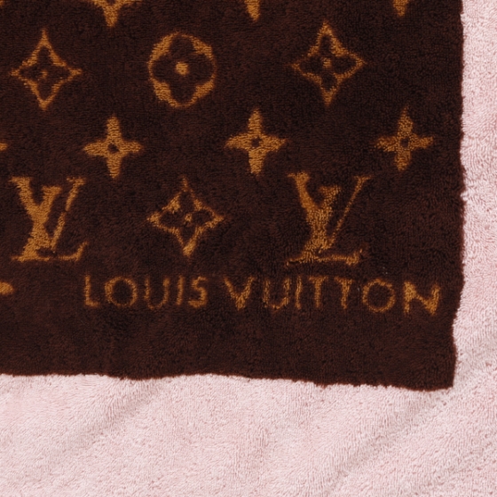 LOUIS VUITTON black LV towel logo blue tropical leaf print cotton