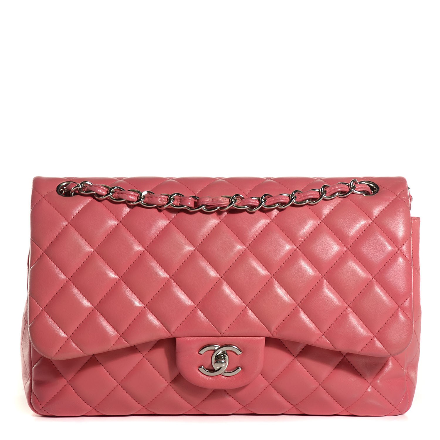 CHANEL Lambskin Quilted Jumbo Double Flap Dark Pink 110773