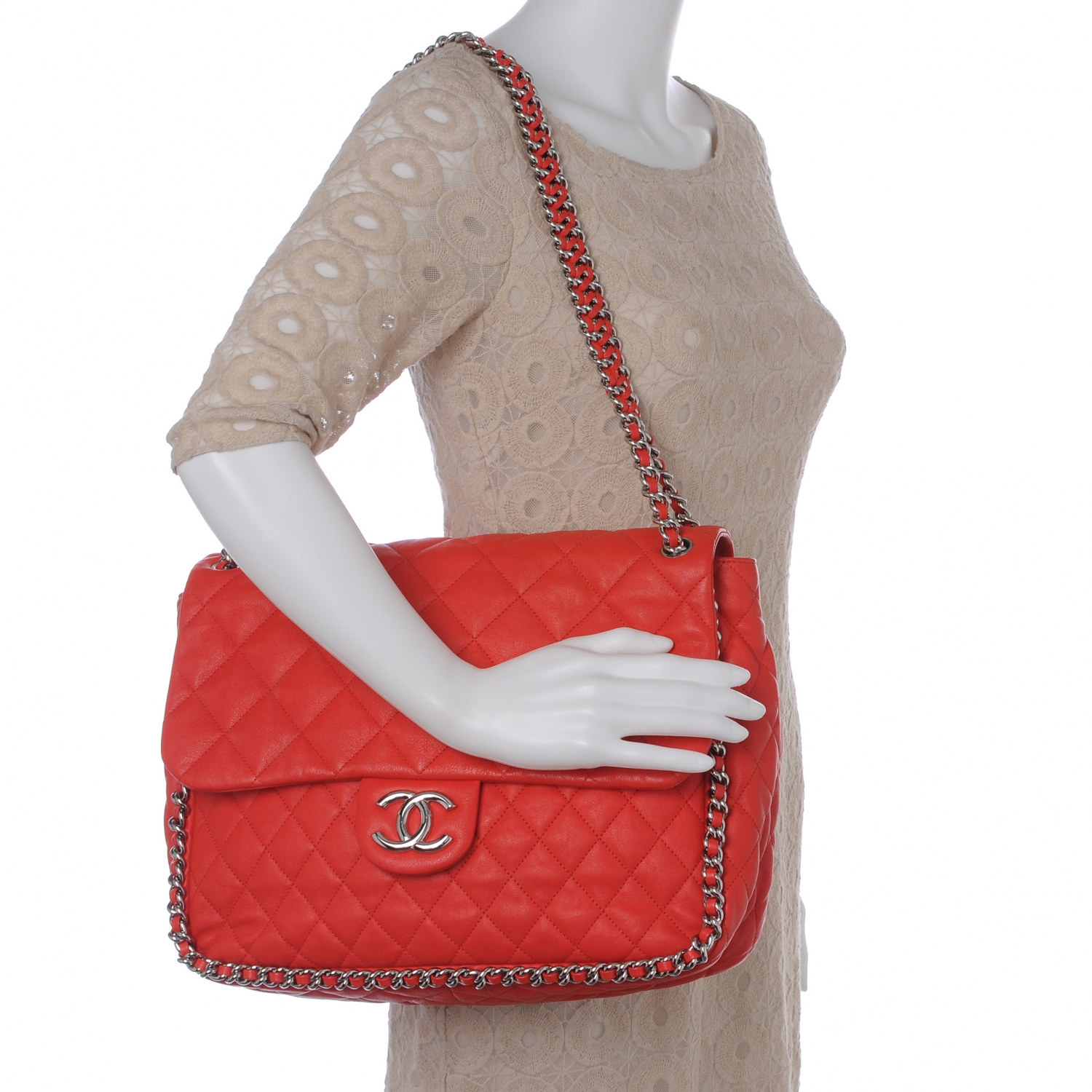 Chanel Washed Lambskin Chain Around Maxi Flap Bag Red 39214 Fashionphile