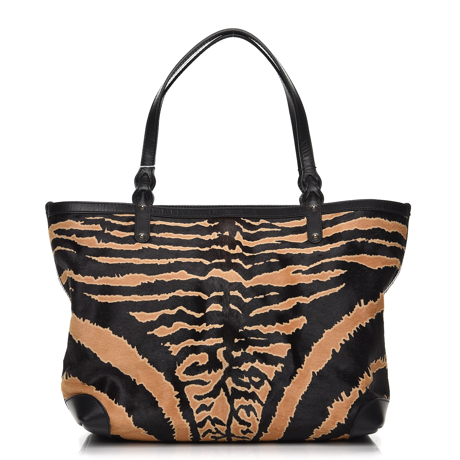 GUCCI Zebra Print Calf Hair Medium Craft Tote Black 223022