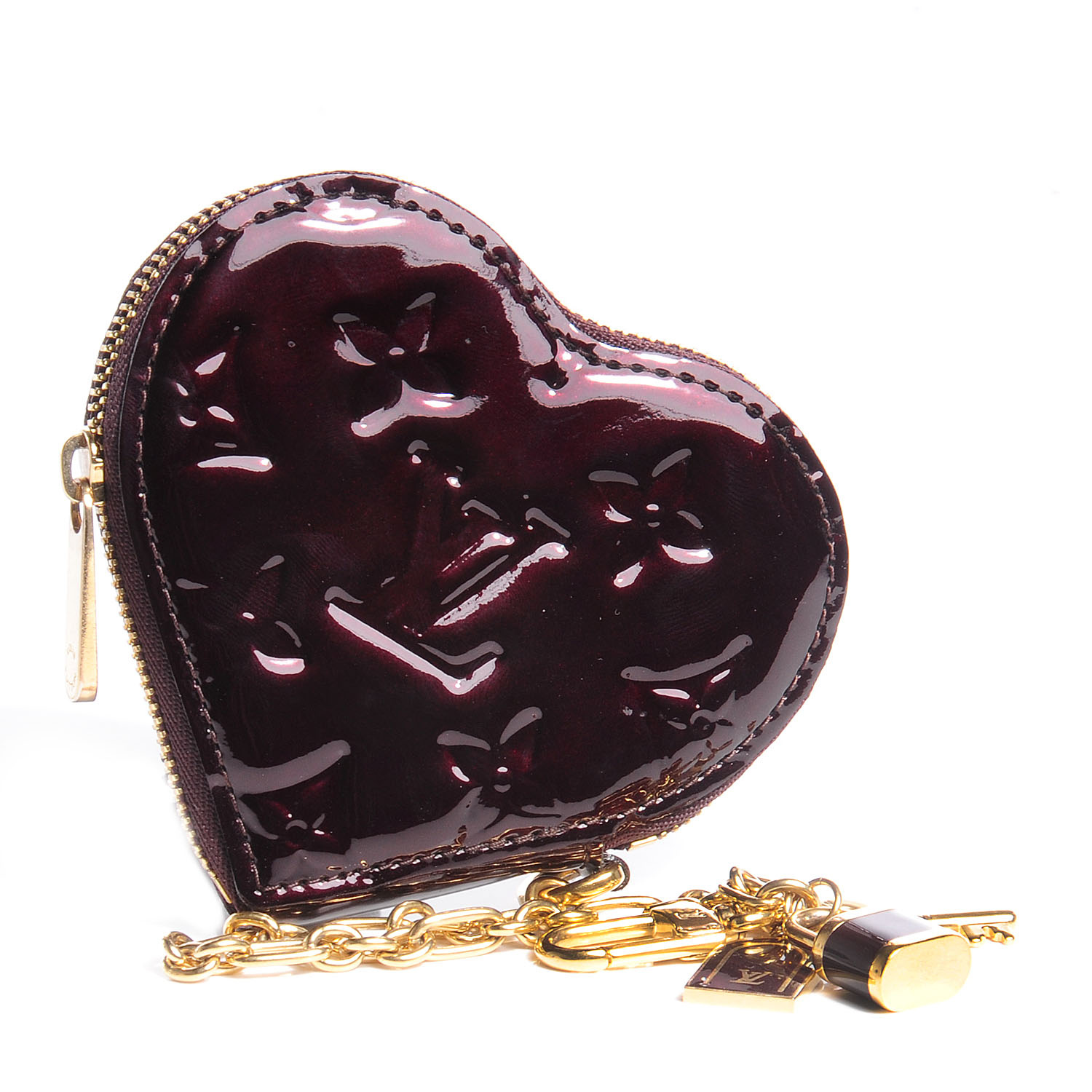 Indtægter Fejl linje LOUIS VUITTON Vernis Coeur Heart Coin Purse Amarante 82857 | FASHIONPHILE