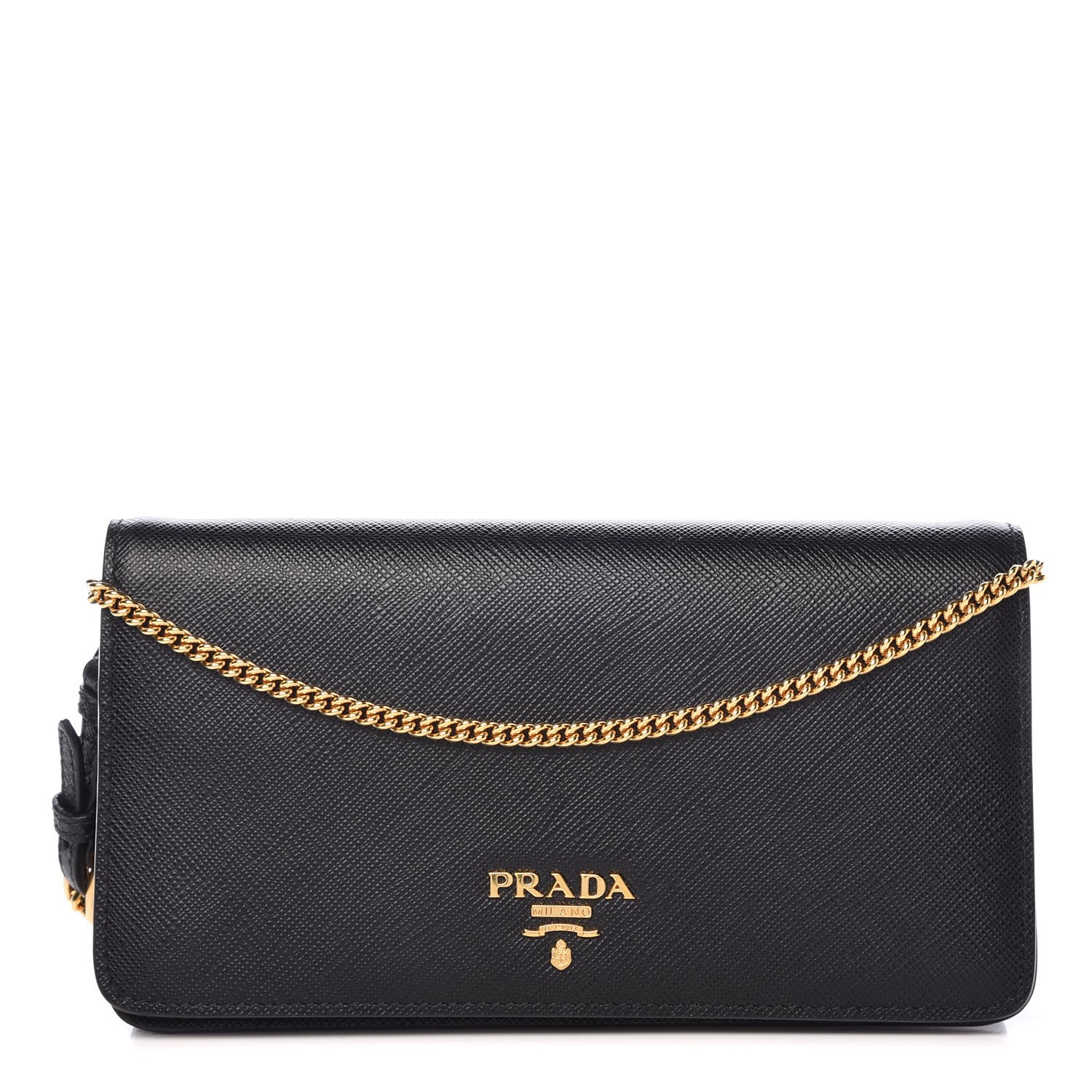 prada saffiano chain crossbody wallet