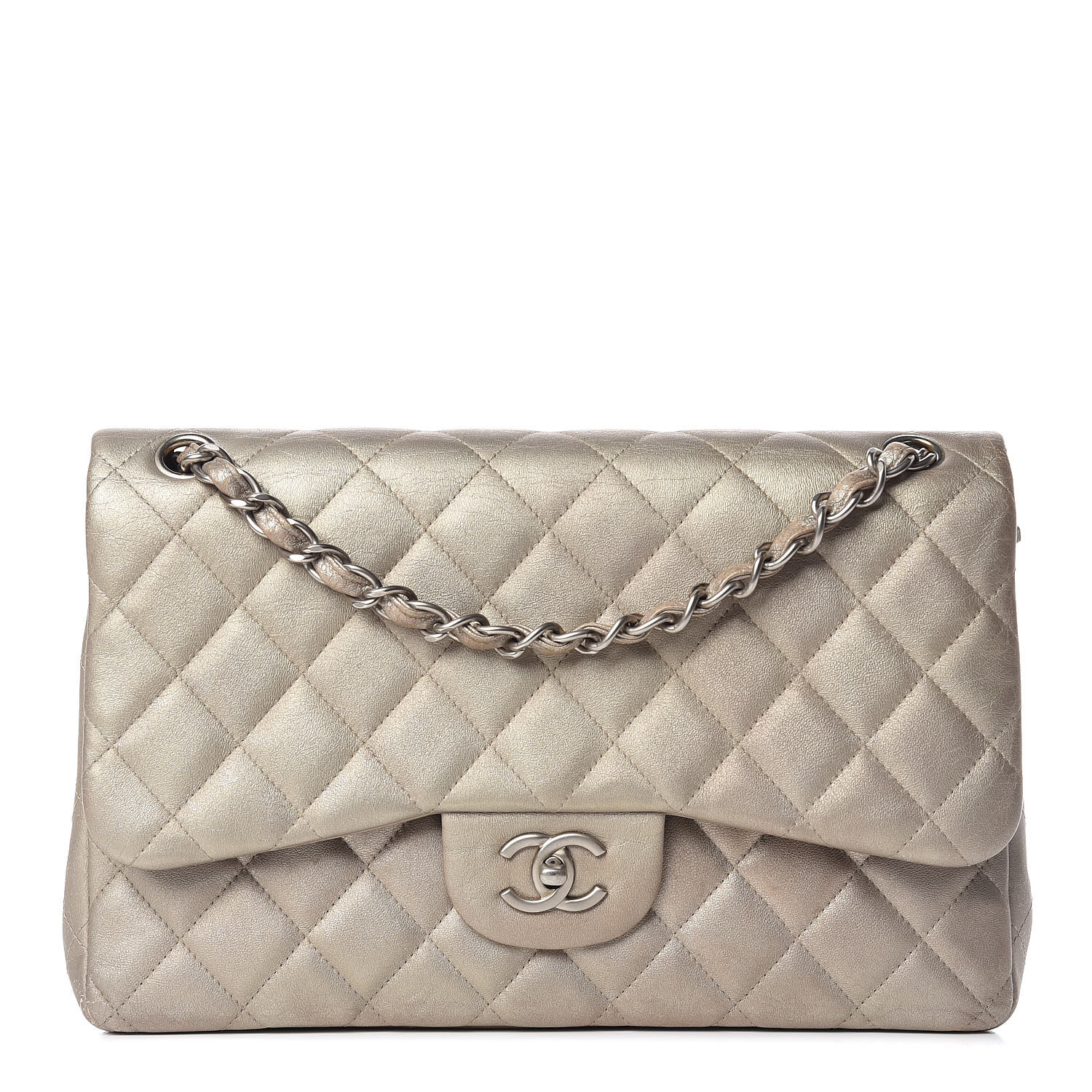 CHANEL Metallic Lambskin Quilted Jumbo Double Flap Gold 434378