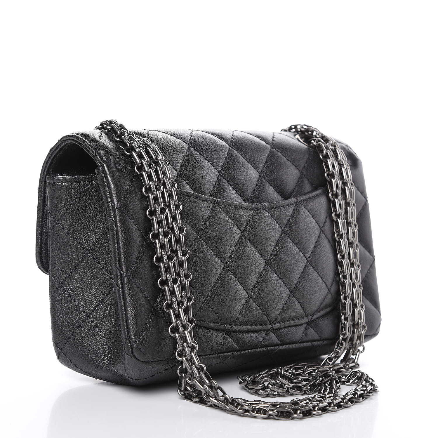 CHANEL Sheepskin Quilted 2.55 Reissue Mini Flap Dark Grey 436396