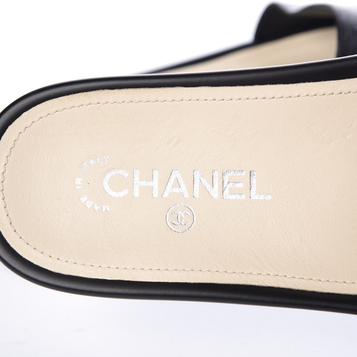 CHANEL Rubber Charm Embossed CC Flat Slide Sandals 39 Black 325294