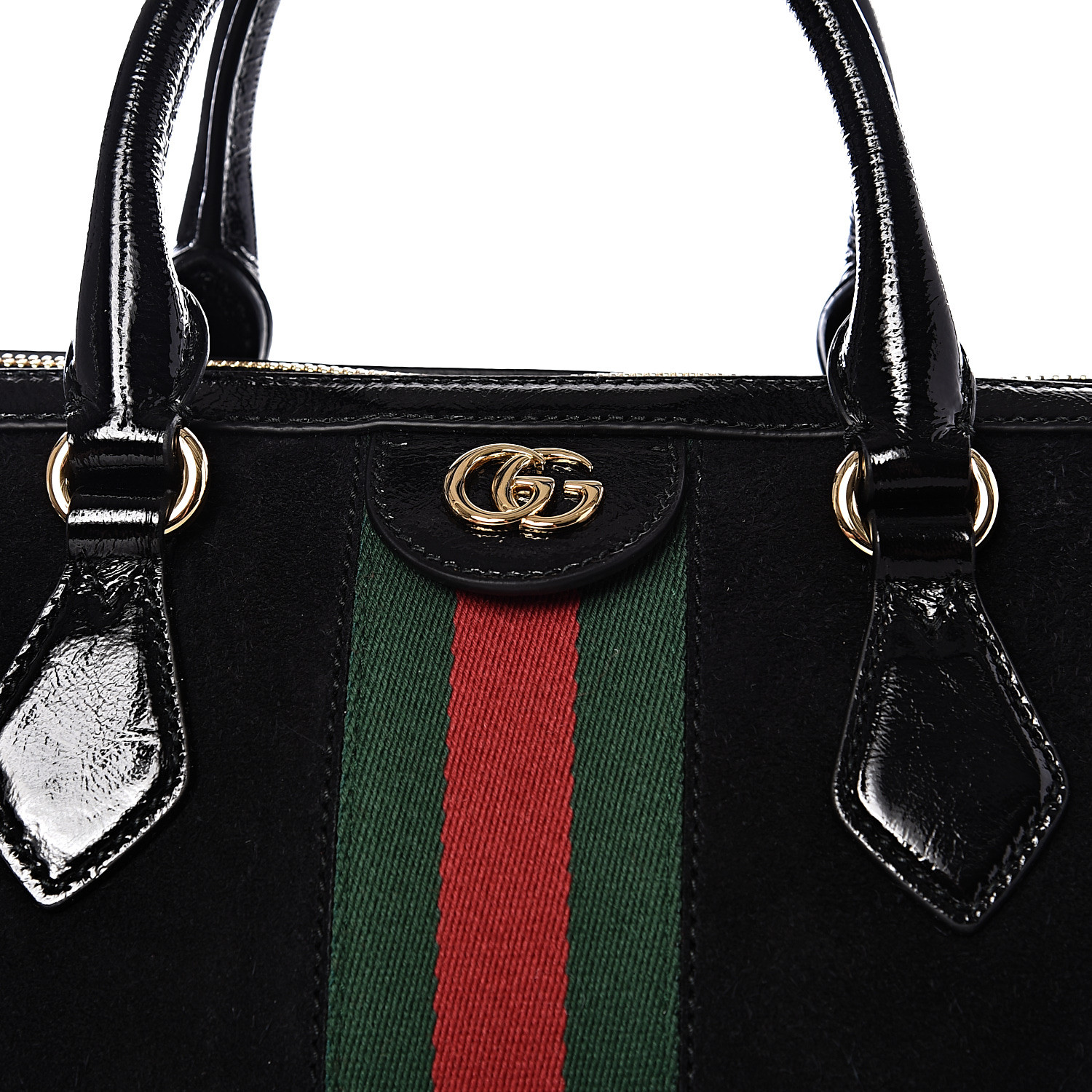 Gucci Suede Patent Gg Web Medium Ophidia Top Handle Bag Black 546458 