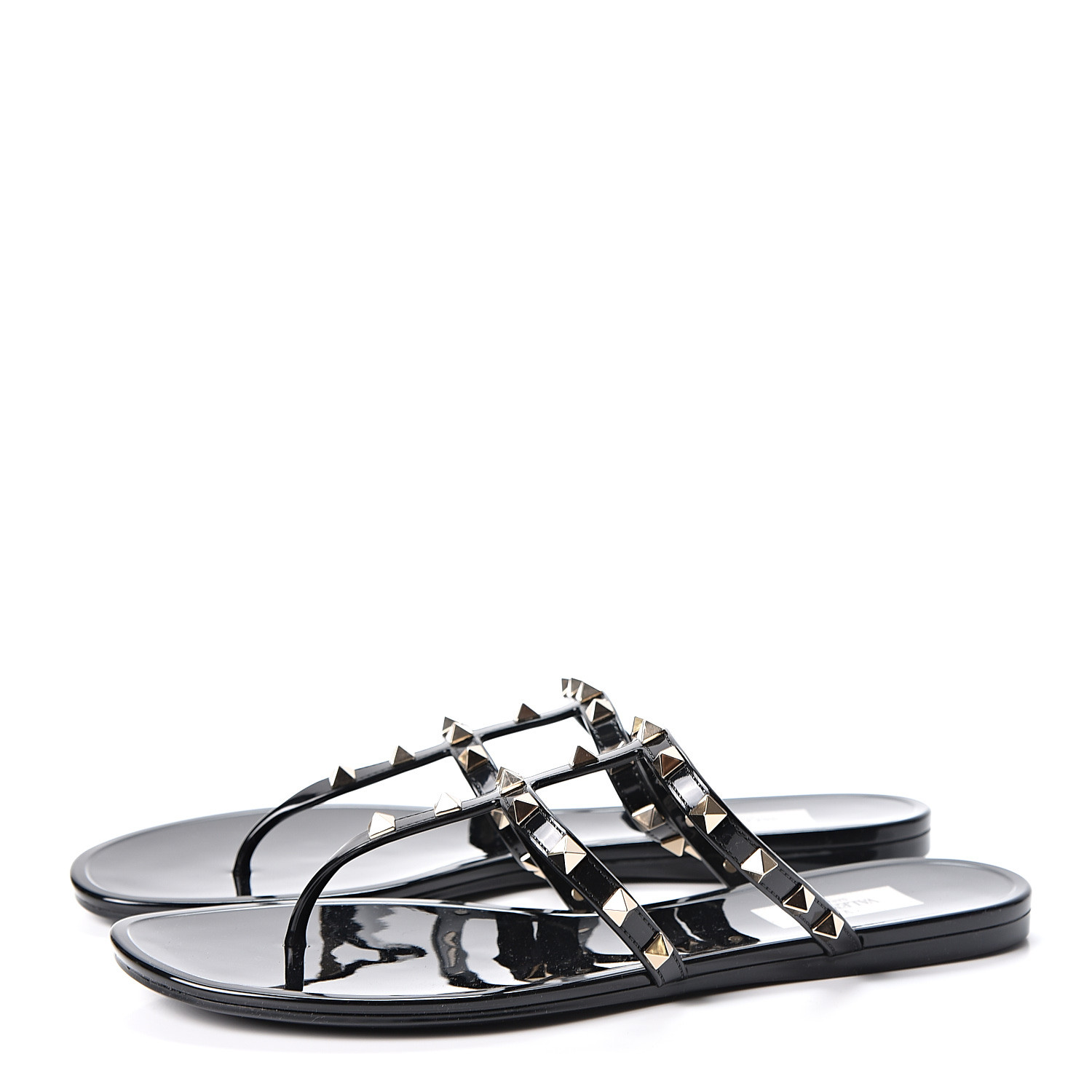 VALENTINO PVC Jelly Rockstud Thong Sandals 41 Black 569328