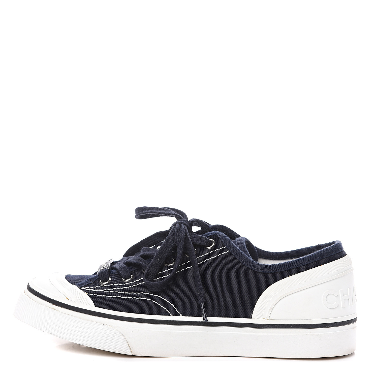 CHANEL Canvas Lace Up Cap Toe Sneakers 