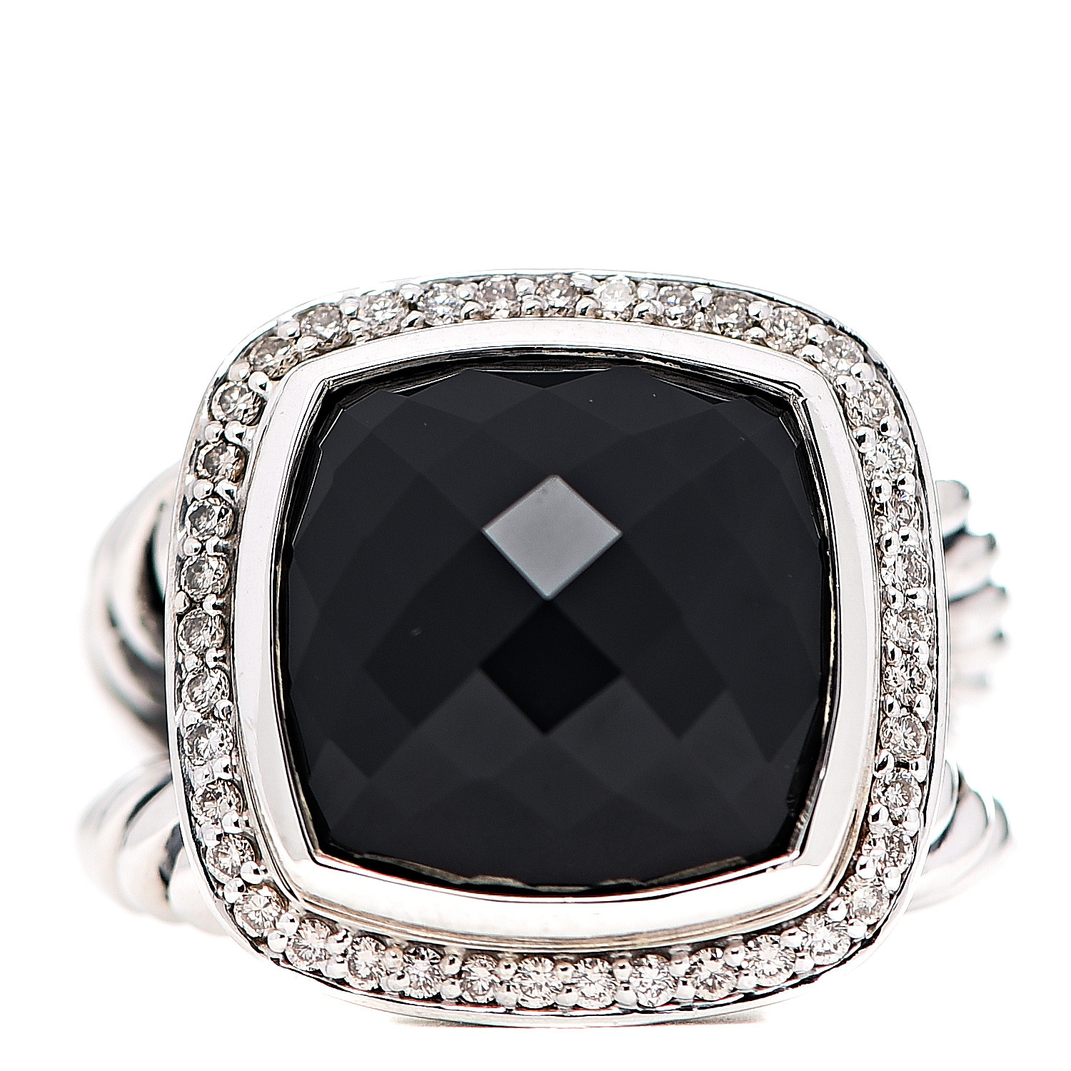 DAVID YURMAN Sterling Silver Black Onyx Diamond 14mm Albion Ring 55 7. ...