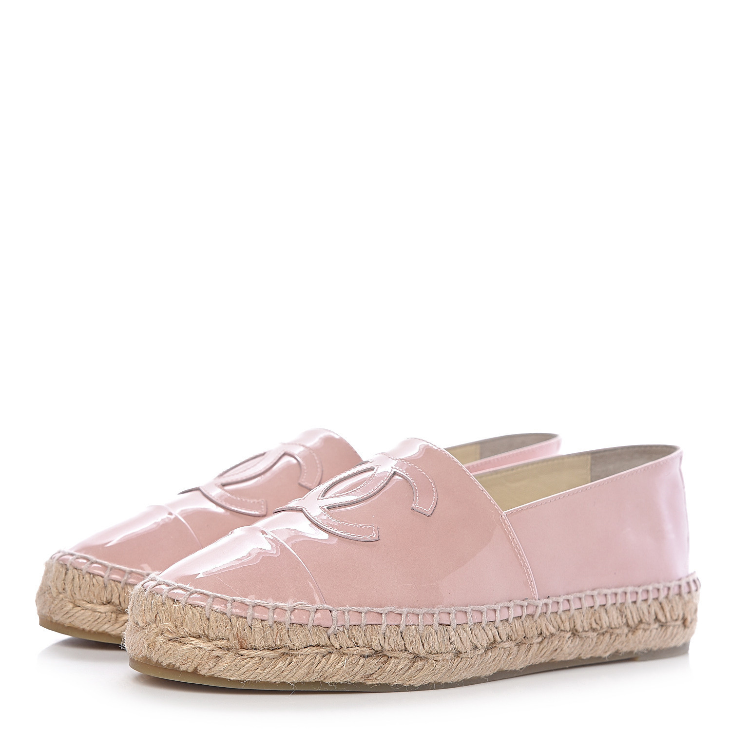 CHANEL Patent CC Espadrilles 37 Pink 393080