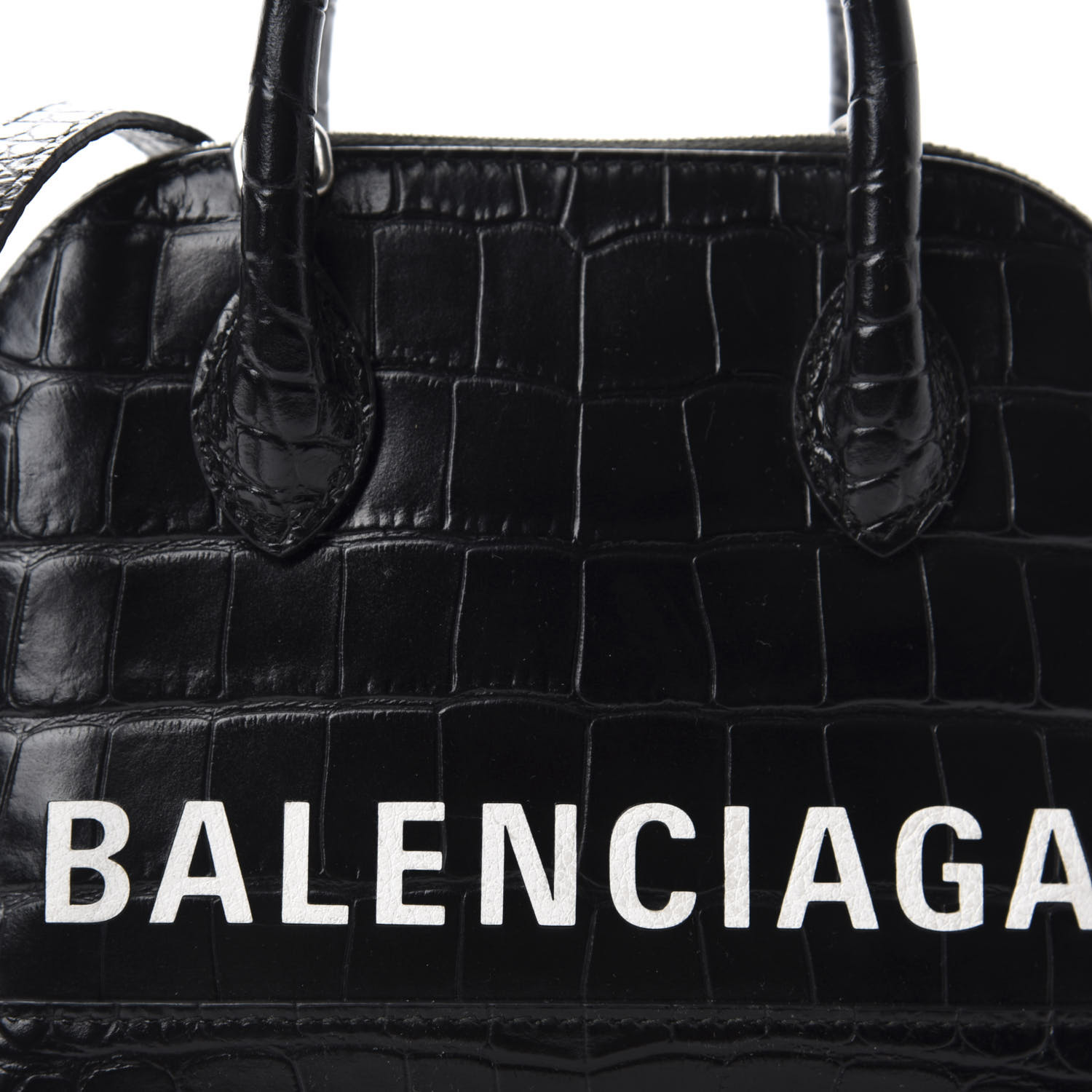 BALENCIAGA Calfskin Crocodile Embossed XXS Ville Top Handle Bag Black ...