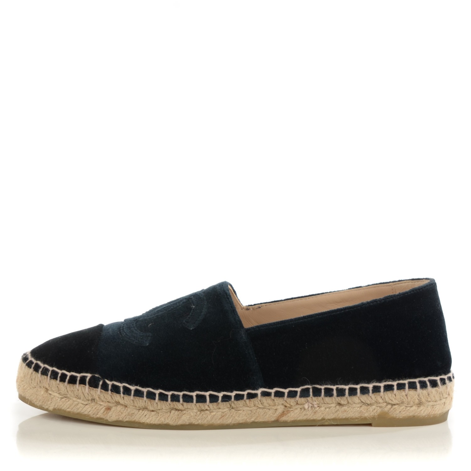 CHANEL Velvet CC Espadrilles 39 Navy Black 124724