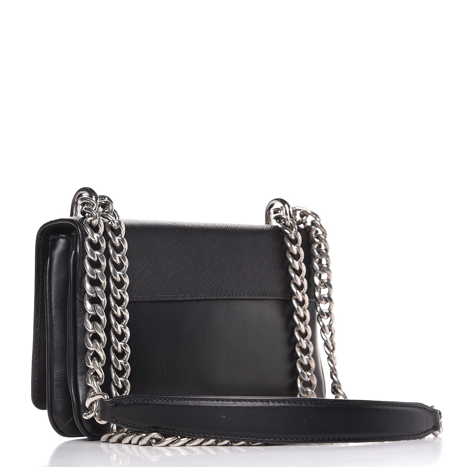 PRADA Saffiano Soft Calf Chain Crossbody Bag Black 311631