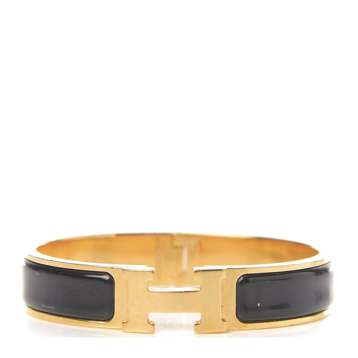 HERMES Enamel Narrow Clic Clac H Bracelet PM Black 590121 | FASHIONPHILE