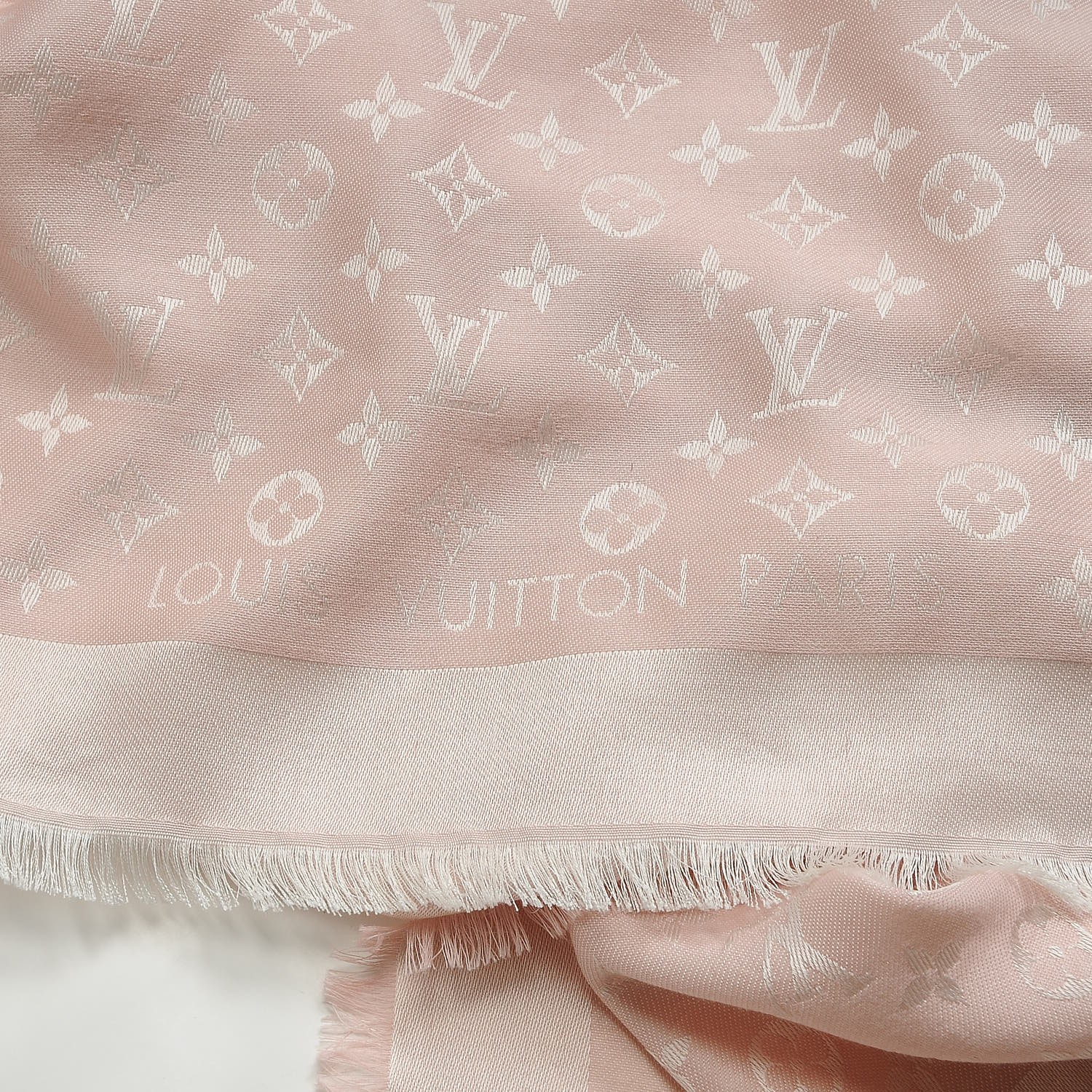 LOUIS VUITTON Silk Wool Monogram Denim Shawl Pink 234010