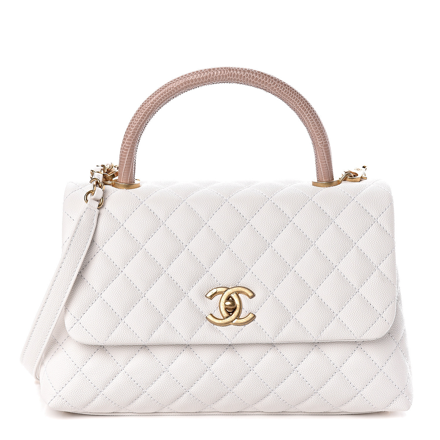 Chanel Caviar Lizard Quilted Small Coco Handle Flap White Beige Fashionphile