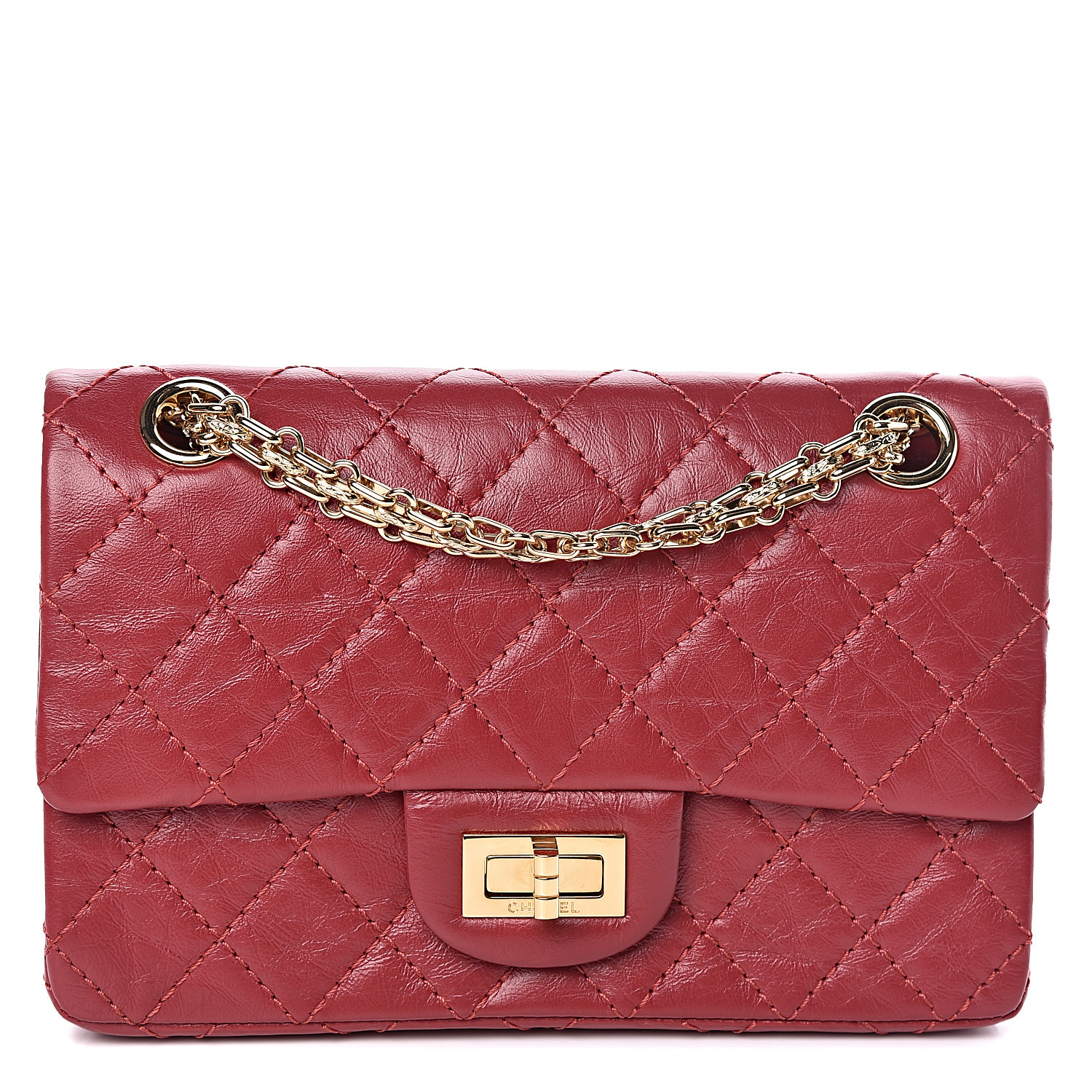 CHANEL Aged Calfskin Quilted 2.55 Reissue Mini Flap Red 485000