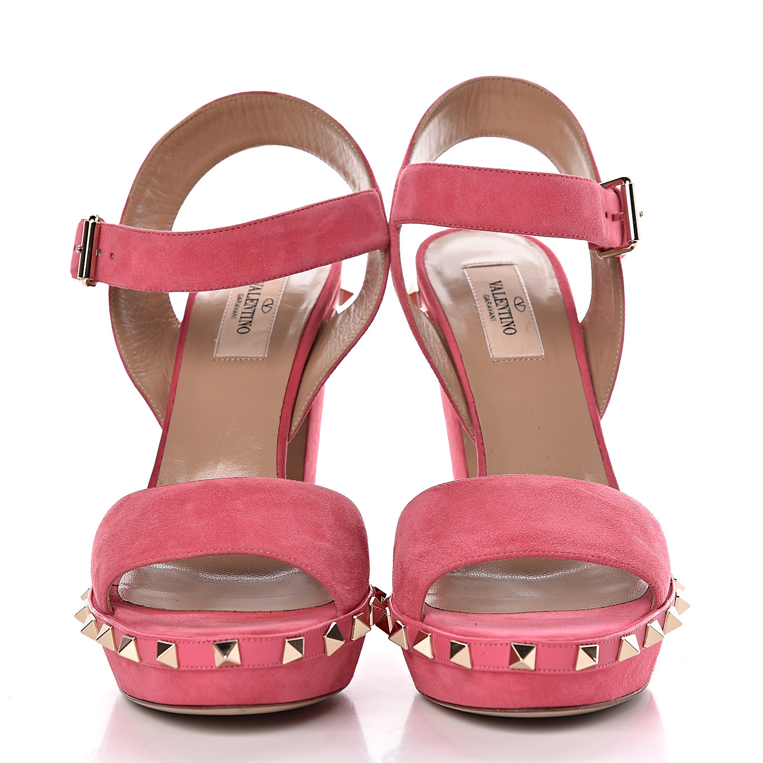 VALENTINO Suede Rockstud Platform Sandals 40 Pink 485547