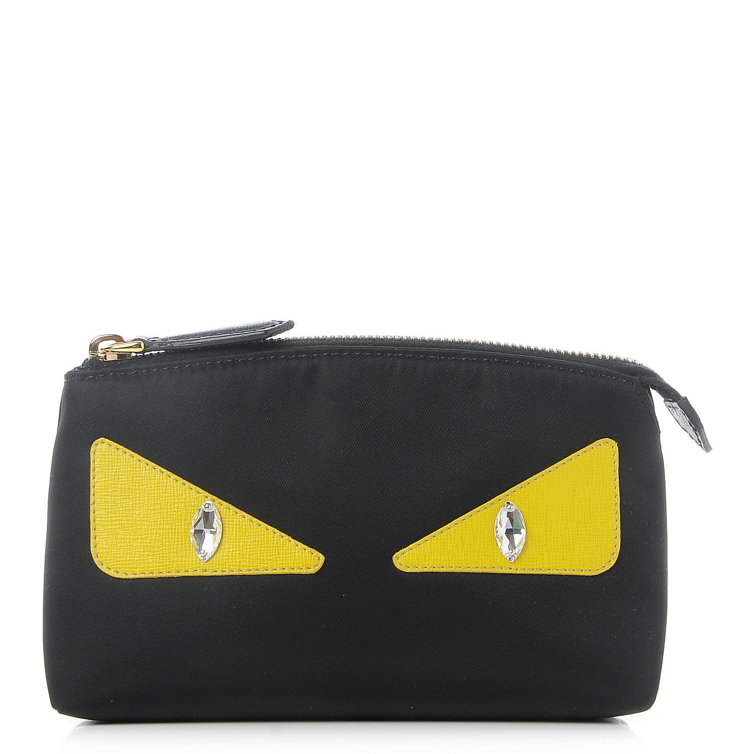 FENDI Nylon Vitello Elite Crystal Monster Eyes Large Cosmetic Pouch ...