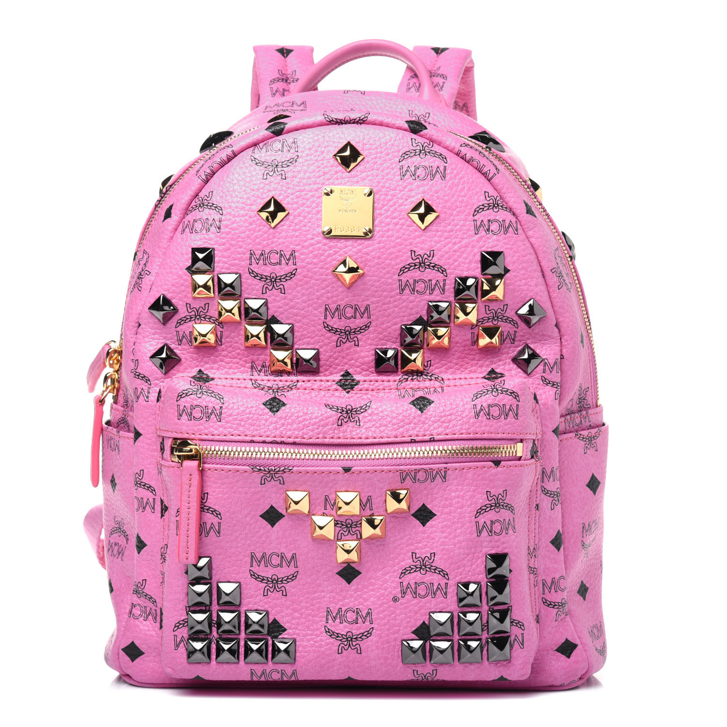 mcm pink studded backpack