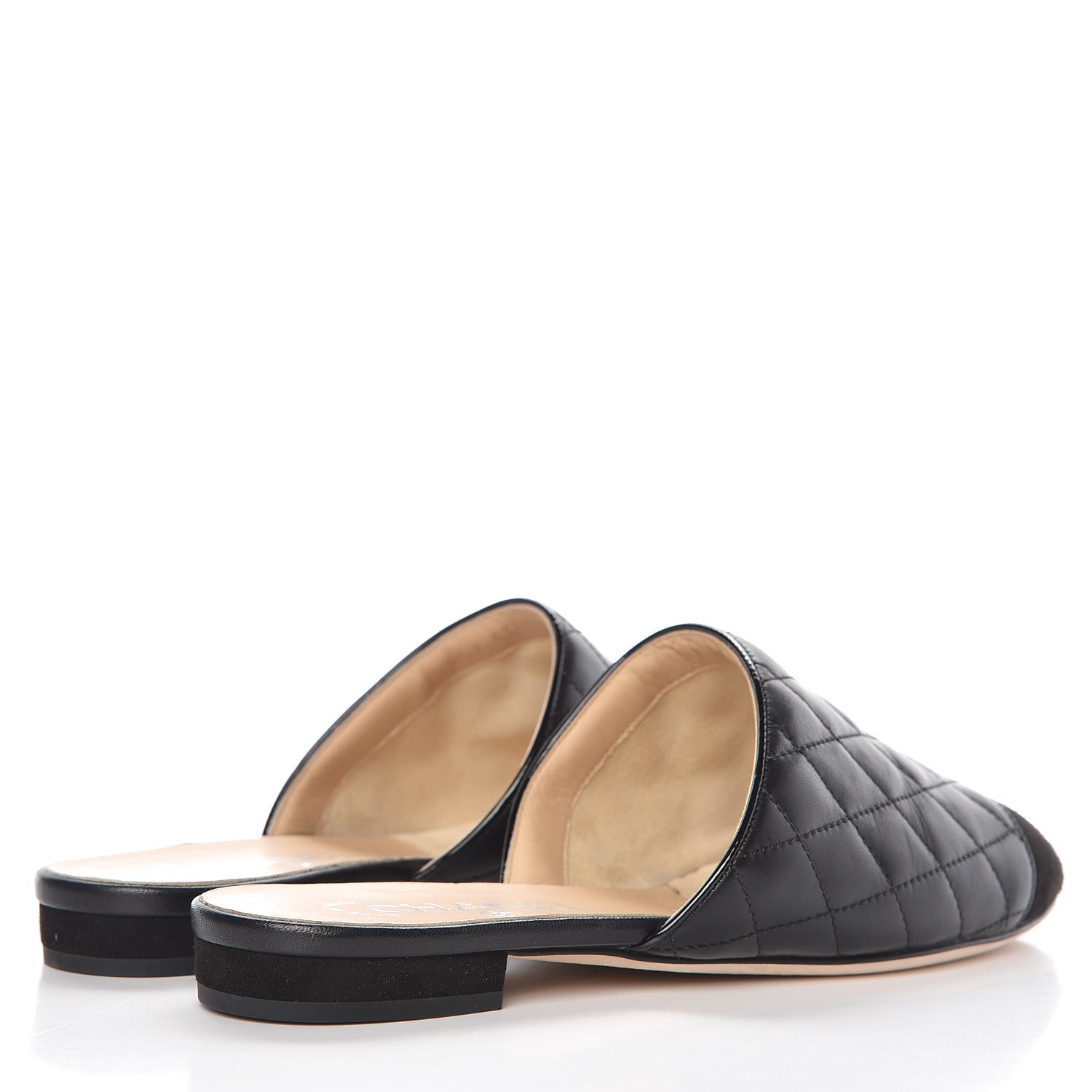 CHANEL Lambskin Suede Quilted Mules 37.5 Black 333167
