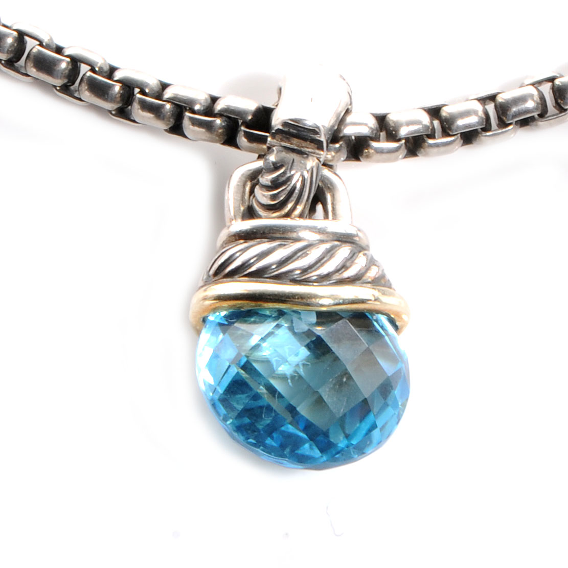 DAVID YURMAN Sterling Silver and 14k Gold Blue Topaz Acorn Pendant