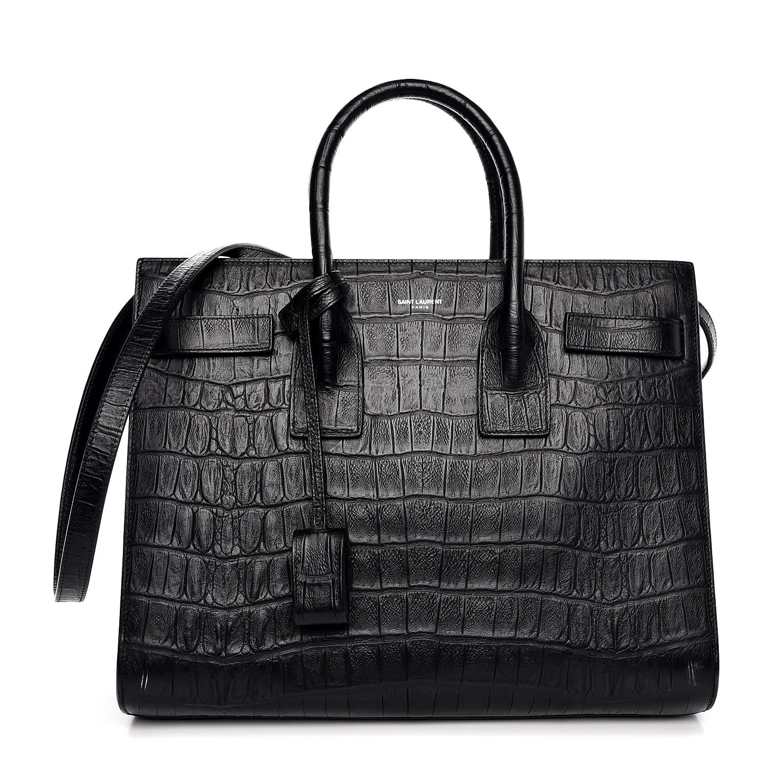 SAINT LAURENT Crocodile Embossed Calfskin Small Sac de Jour Black 333322