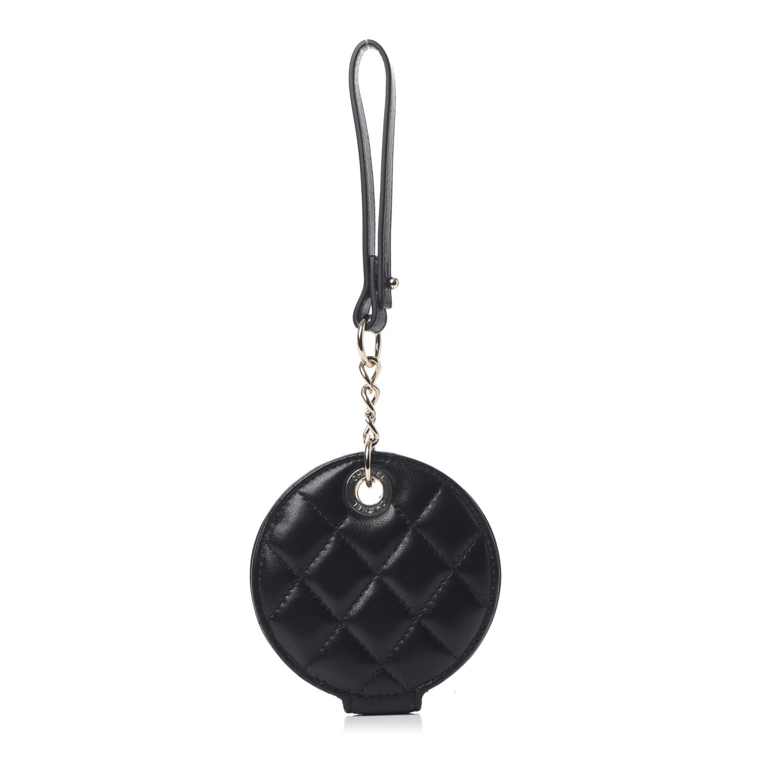 CHANEL Lambskin Quilted Round Luggage Tag Black 593510